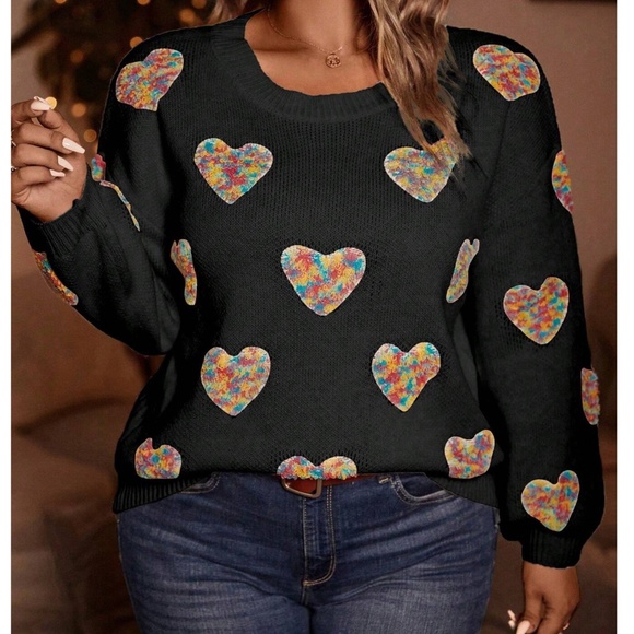 Heart Print Vday Valentine’s Day Knit Sweater Top - Picture 6 of 13